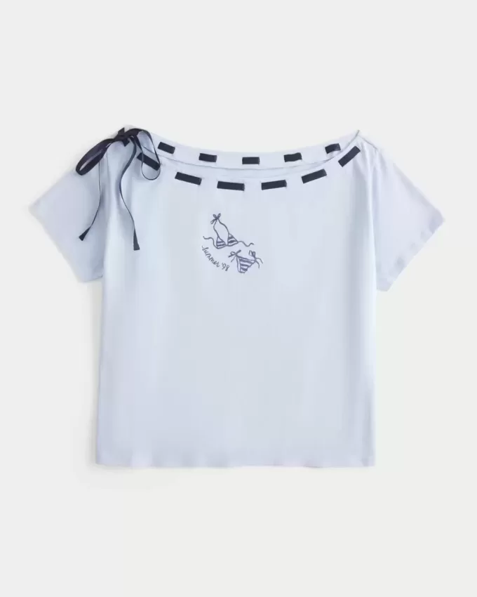 Lockeres, schulterfreies T-Shirt zum Binden Lockeres, schulterfreies T-Shirt zum Binden