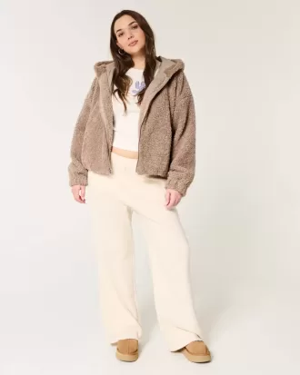 Lockige Kunstpelzjacke mit Reißverschluss