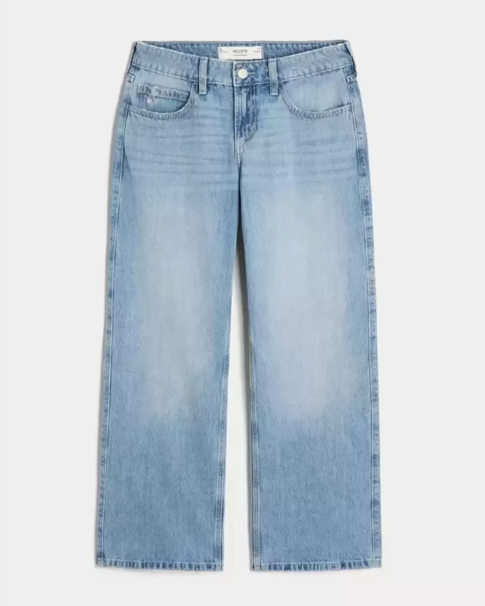 Low-Rise Baggy-Jeans mit Blumenstickerei in mittlerer Waschung Low-Rise Baggy-Jeans mit Blumenstickerei in mittlerer Waschung