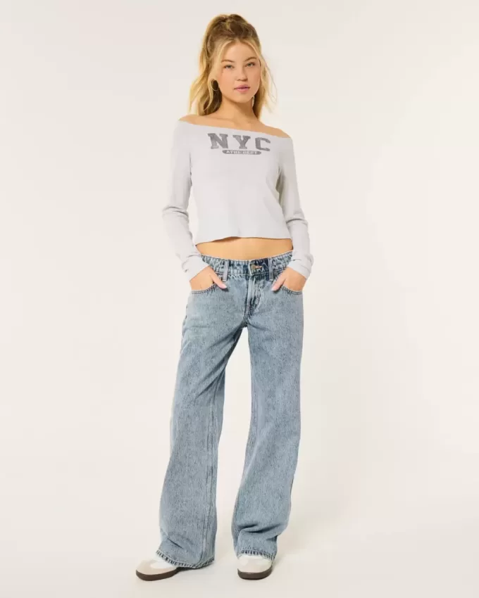 Low-Rise Baggy-Jeans mit mittlerer Waschung Low-Rise Baggy-Jeans mit mittlerer Waschung