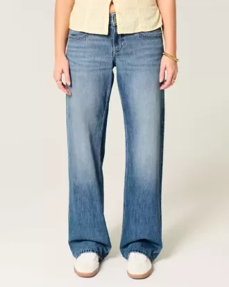 Low-Rise Baggy-Jeans mit mittlerer Waschung und Nietenherzen