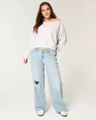 Low-Rise-Baggy-Jeans mit Rissen in heller Waschung