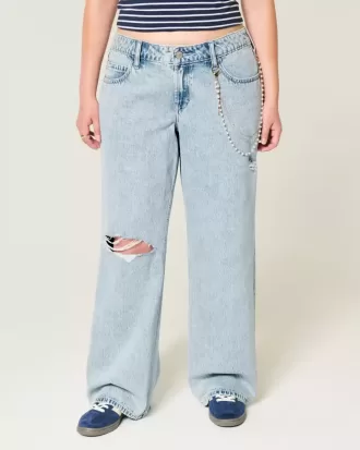 Low-Rise-Baggy-Jeans mit Rissen in heller Waschung