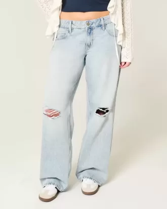 Low-Rise-Baggy-Jeans mit Rissen in heller Waschung