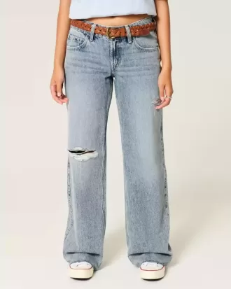 Low-Rise-Baggy-Jeans mit Rissen in heller Waschung