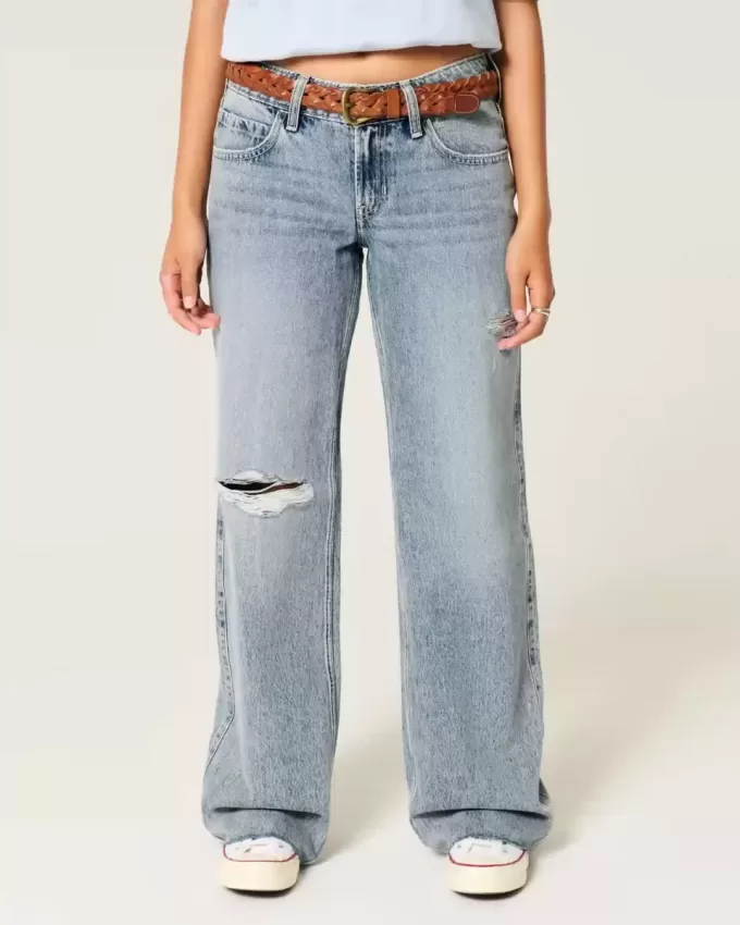 Low-Rise-Baggy-Jeans mit Rissen in heller Waschung Low-Rise-Baggy-Jeans mit Rissen in heller Waschung