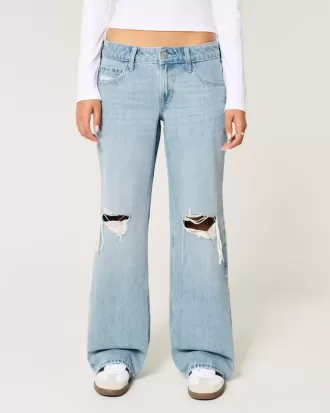 Low-Rise-Baggy-Jeans mit Rissen in heller Waschung