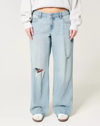 Low-Rise-Baggy-Jeans mit Rissen in heller Waschung