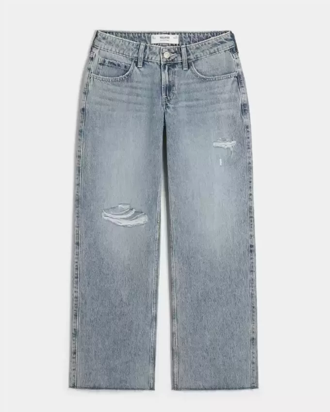 Low-Rise-Baggy-Jeans mit Rissen in heller Waschung Low-Rise-Baggy-Jeans mit Rissen in heller Waschung
