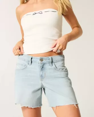 Low-Rise Baggy-Jeansshorts in heller Waschung, 5″