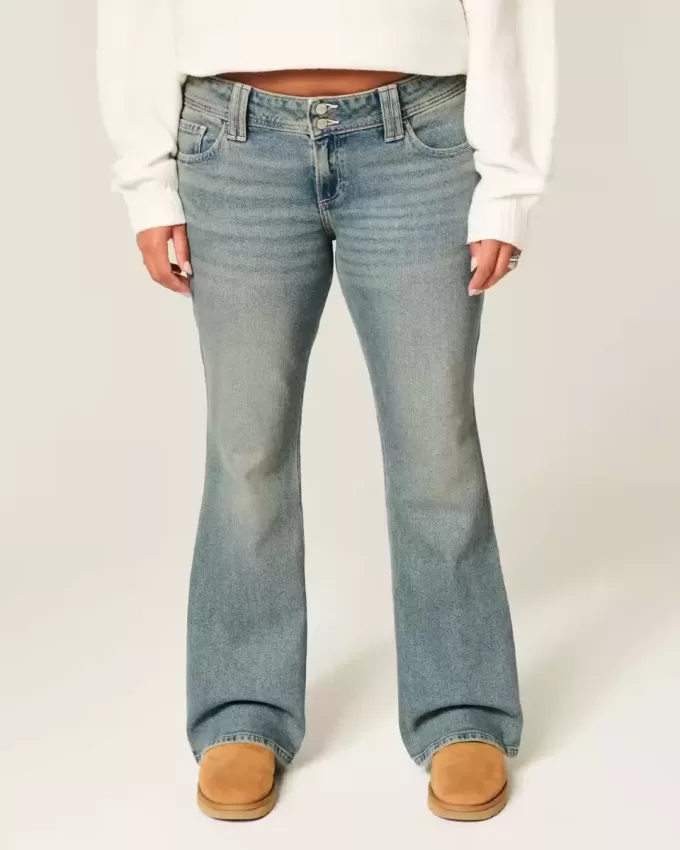 Low Rise Bootcut-Jeans mit Schmetterlingsstickerei in mittlerer Waschung Low Rise Bootcut-Jeans mit Schmetterlingsstickerei in mittlerer Waschung