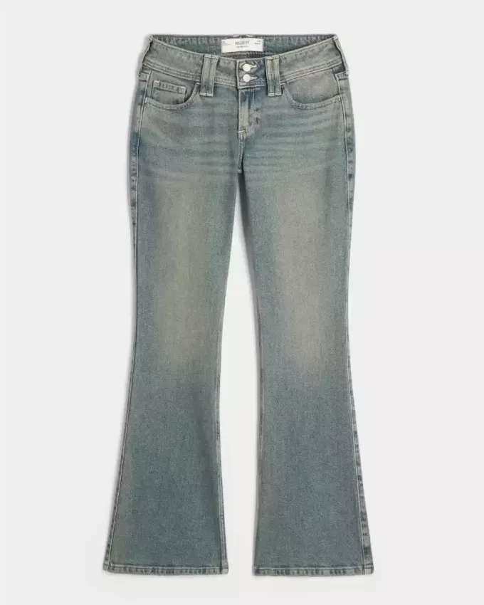 Low Rise Bootcut-Jeans mit Schmetterlingsstickerei in mittlerer Waschung Low Rise Bootcut-Jeans mit Schmetterlingsstickerei in mittlerer Waschung