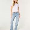 Low-Rise Distressed Relaxed Straight Jeans in mittlerer Waschung Low-Rise Distressed Relaxed Straight Jeans in mittlerer Waschung