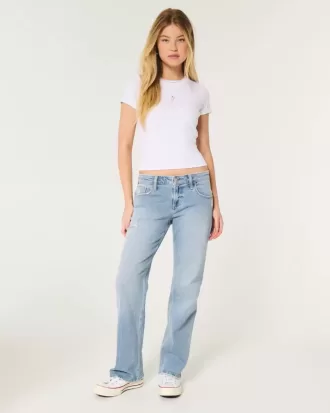 Low-Rise Distressed Relaxed Straight Jeans in mittlerer Waschung