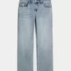 Low-Rise Distressed Relaxed Straight Jeans in mittlerer Waschung