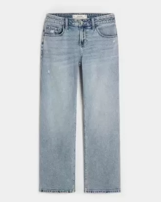 Low-Rise Distressed Relaxed Straight Jeans in mittlerer Waschung Low-Rise Distressed Relaxed Straight Jeans in mittlerer Waschung
