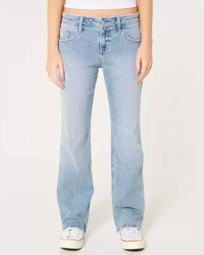 Low-Rise Distressed Relaxed Straight Jeans in mittlerer Waschung Low-Rise Distressed Relaxed Straight Jeans in mittlerer Waschung