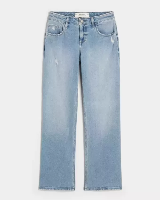 Low-Rise Distressed Relaxed Straight Jeans in mittlerer Waschung Low-Rise Distressed Relaxed Straight Jeans in mittlerer Waschung