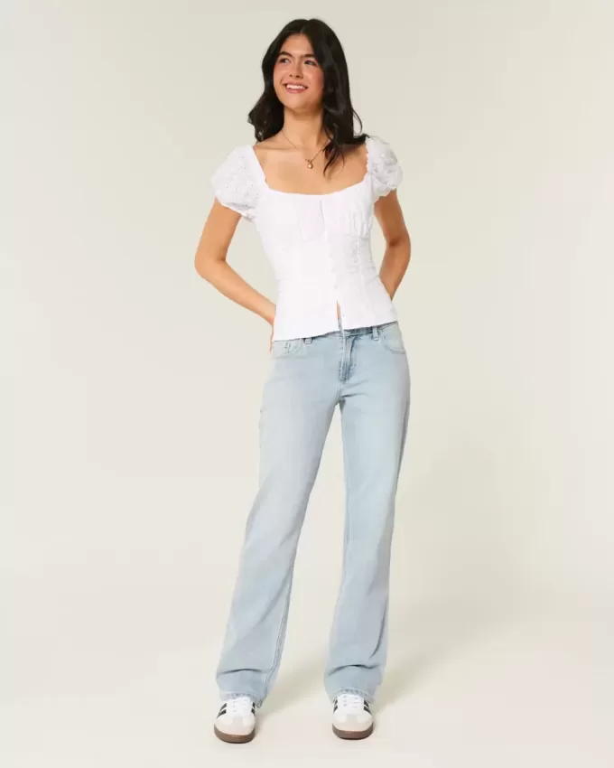 Low-Rise-Jeans in heller Waschung mit entspannter Straight-Leg-Passform Low-Rise-Jeans in heller Waschung mit entspannter Straight-Leg-Passform