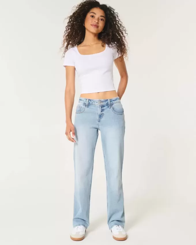 Low-Rise-Jeans in heller Waschung mit entspannter Straight-Leg-Passform Low-Rise-Jeans in heller Waschung mit entspannter Straight-Leg-Passform
