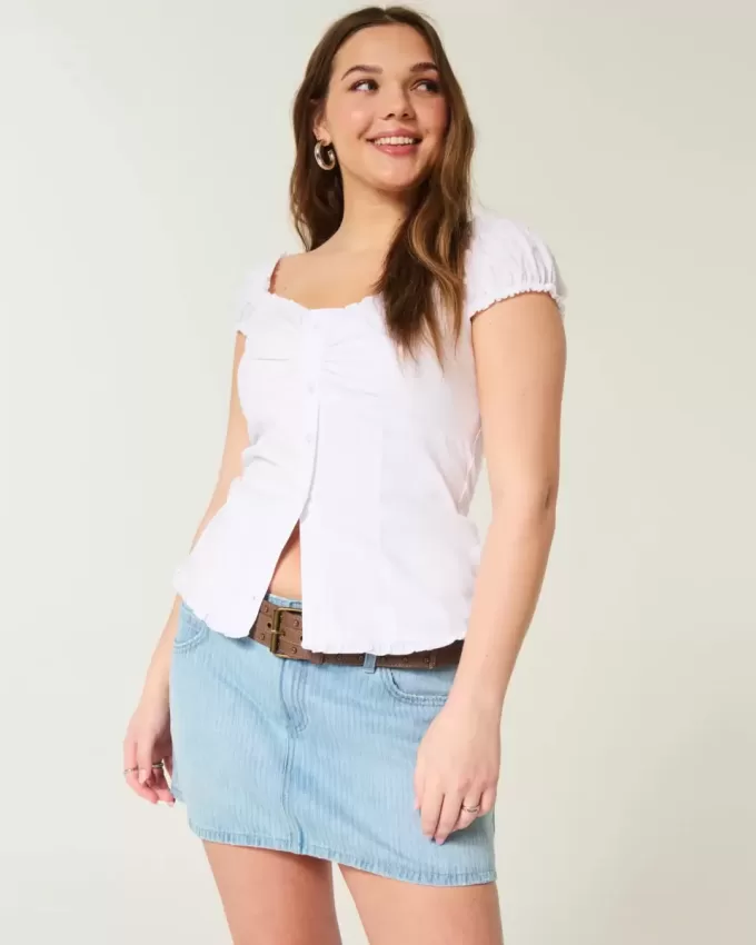 Low-Rise-Jeans-Mini-Skort mit Eisenbahnstreifen Low-Rise-Jeans-Mini-Skort mit Eisenbahnstreifen