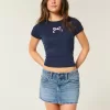 Low-Rise-Mini-Jeansrock mit bestickter Schleife Low-Rise-Mini-Jeansrock mit bestickter Schleife