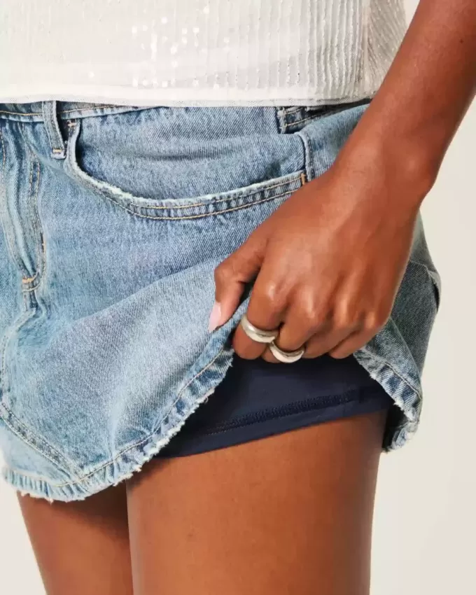 Low-Rise-Mini-Skort aus Denim