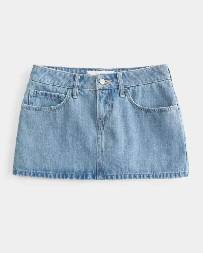 Low-Rise-Mini-Skort aus Denim in mittlerer Waschung Low-Rise-Mini-Skort aus Denim in mittlerer Waschung