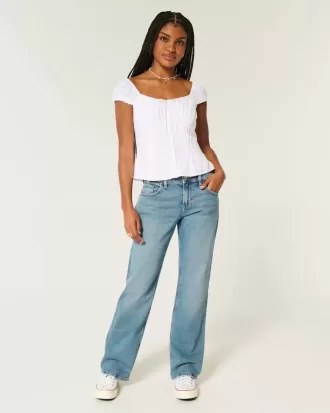 Low-Rise Relaxed Straight Jeans in mittlerer Waschung