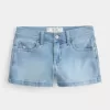 Low-Rise-Shortie-Shorts aus hell gewaschenem Denim mit Blumenstickerei Low-Rise-Shortie-Shorts aus hell gewaschenem Denim mit Blumenstickerei