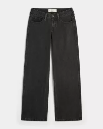 Low-Rise verwaschene schwarze Baggy-Jeans