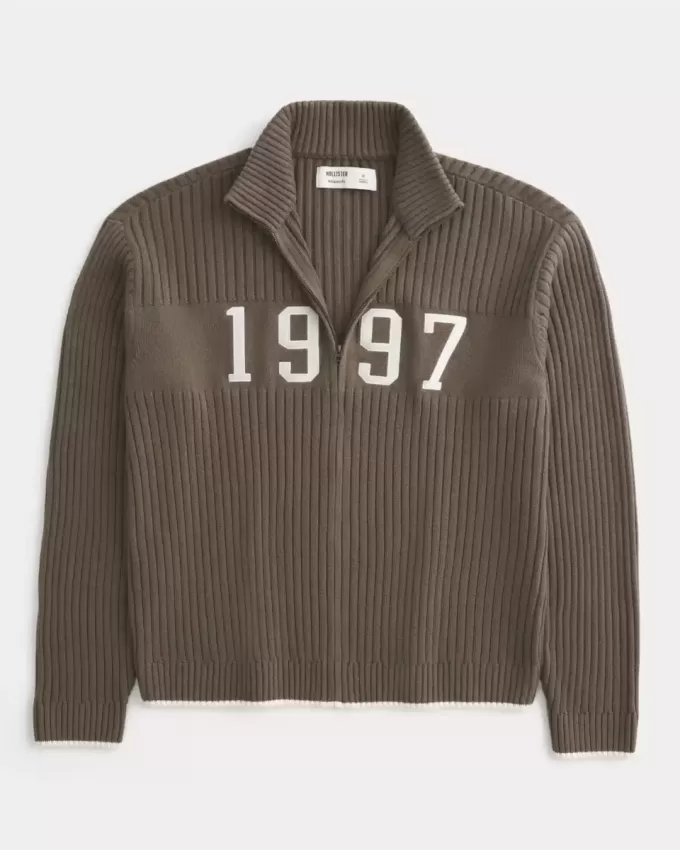Lässiger Pullover mit Reißverschluss und Zahlengrafik Lässiger Pullover mit Reißverschluss und Zahlengrafik