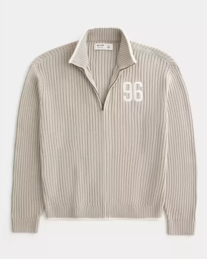Lässiger Pullover mit Reißverschluss und Zahlengrafik Lässiger Pullover mit Reißverschluss und Zahlengrafik