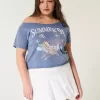 Lässiges schulterfreies Sommer-T-Shirt mit Grafik Lässiges schulterfreies Sommer-T-Shirt mit Grafik