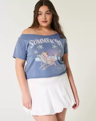 Lässiges schulterfreies Sommer-T-Shirt mit Grafik