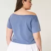 Lässiges schulterfreies Sommer-T-Shirt mit Grafik Lässiges schulterfreies Sommer-T-Shirt mit Grafik
