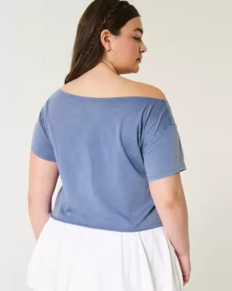 Lässiges schulterfreies Sommer-T-Shirt mit Grafik