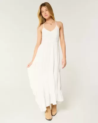 Maxikleid im Häkelstil aus gemischtem Stoff