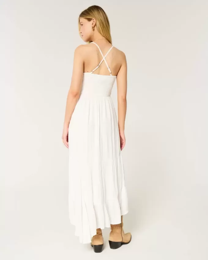 Maxikleid im Häkelstil aus gemischtem Stoff