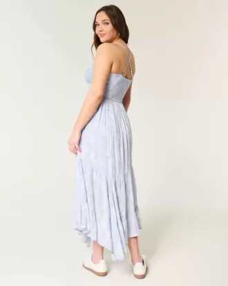 Maxikleid mit V-Ausschnitt im Häkel-Mix