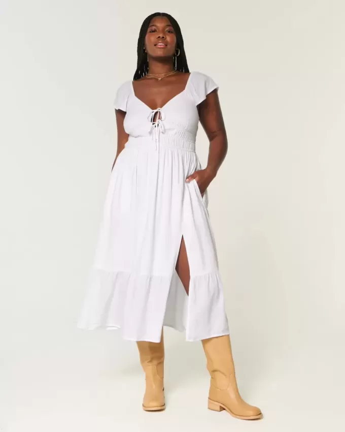 Midikleid mit Flatterärmeln und Doppelschnürung Midikleid mit Flatterärmeln und Doppelschnürung