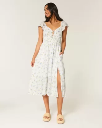 Midikleid mit Flatterärmeln und Doppelschnürung