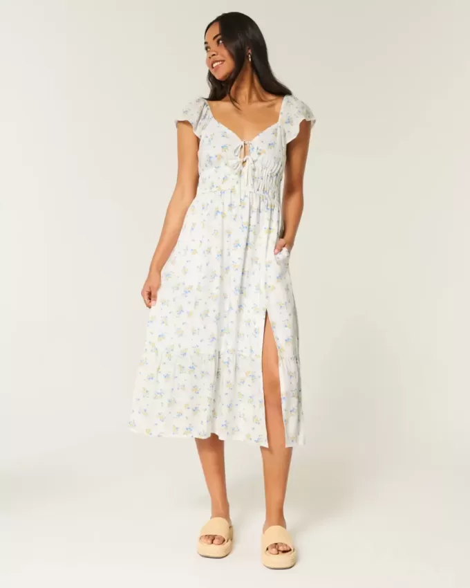 Midikleid mit Flatterärmeln und Doppelschnürung Midikleid mit Flatterärmeln und Doppelschnürung