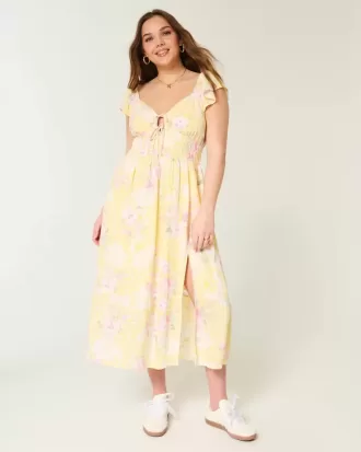 Midikleid mit Flatterärmeln und Doppelschnürung