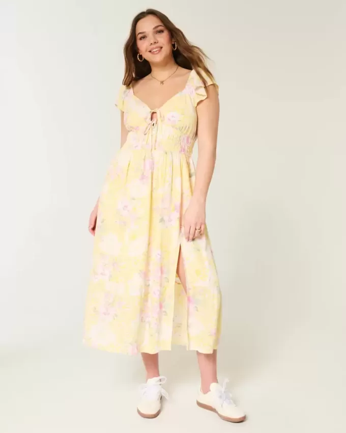 Midikleid mit Flatterärmeln und Doppelschnürung Midikleid mit Flatterärmeln und Doppelschnürung