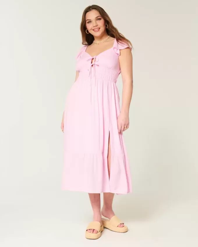 Midikleid mit Flatterärmeln und Doppelschnürung Midikleid mit Flatterärmeln und Doppelschnürung
