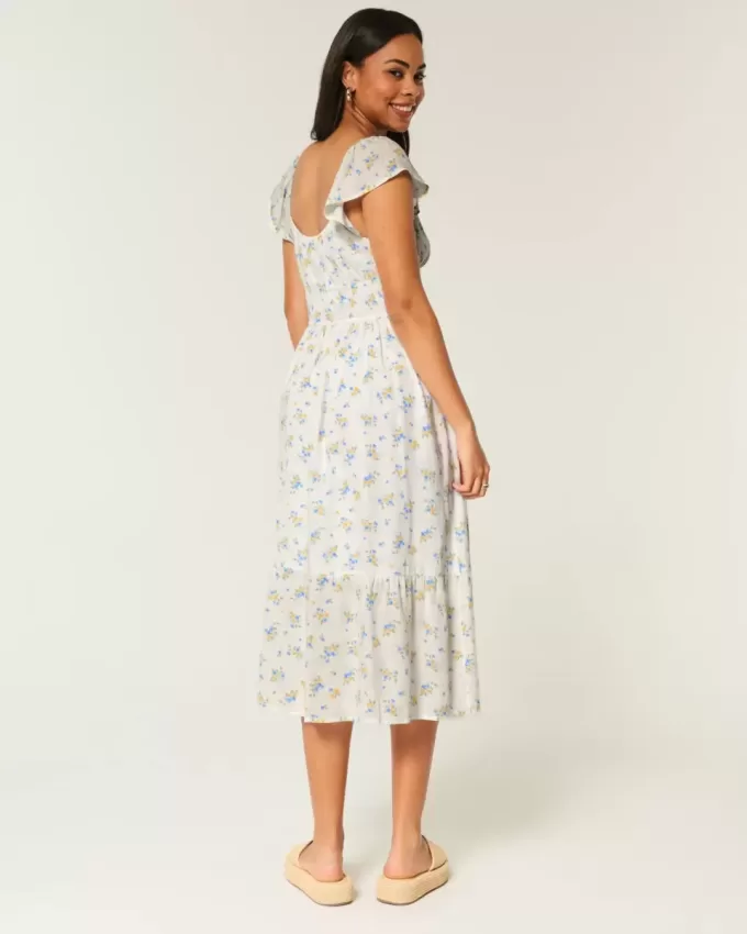 Midikleid mit Flatterärmeln und Doppelschnürung Midikleid mit Flatterärmeln und Doppelschnürung