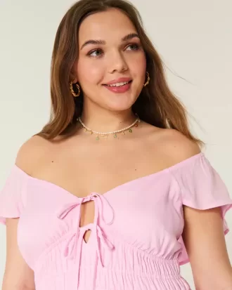 Midikleid mit Flatterärmeln und Doppelschnürung