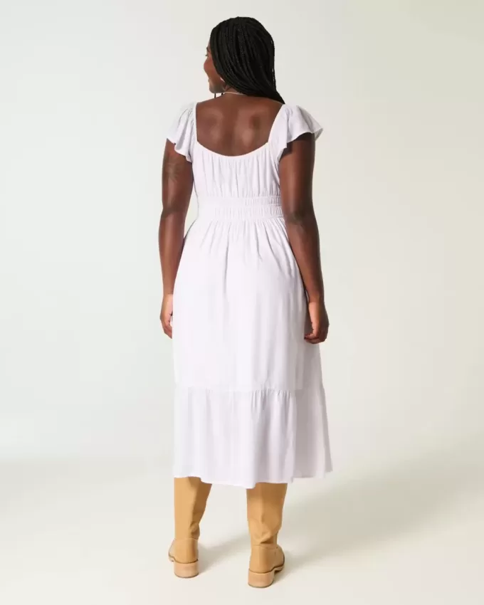 Midikleid mit Flatterärmeln und Doppelschnürung Midikleid mit Flatterärmeln und Doppelschnürung