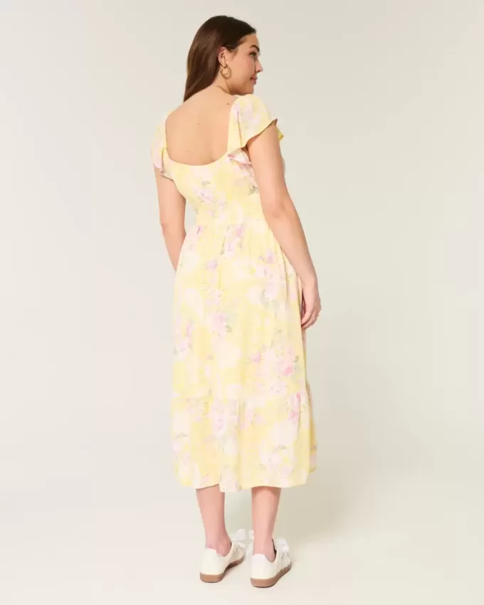 Midikleid mit Flatterärmeln und Doppelschnürung Midikleid mit Flatterärmeln und Doppelschnürung